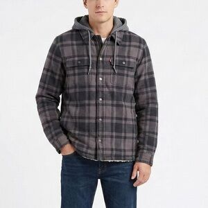 Levi’s Hooded Sherpa Lined Plaid Flannel Jacket Small